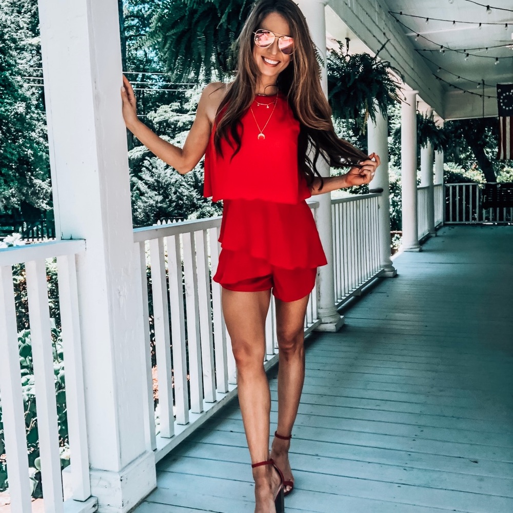 Red tiered ruffle romper